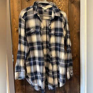 size SMALL blue and white flannel, from H&M